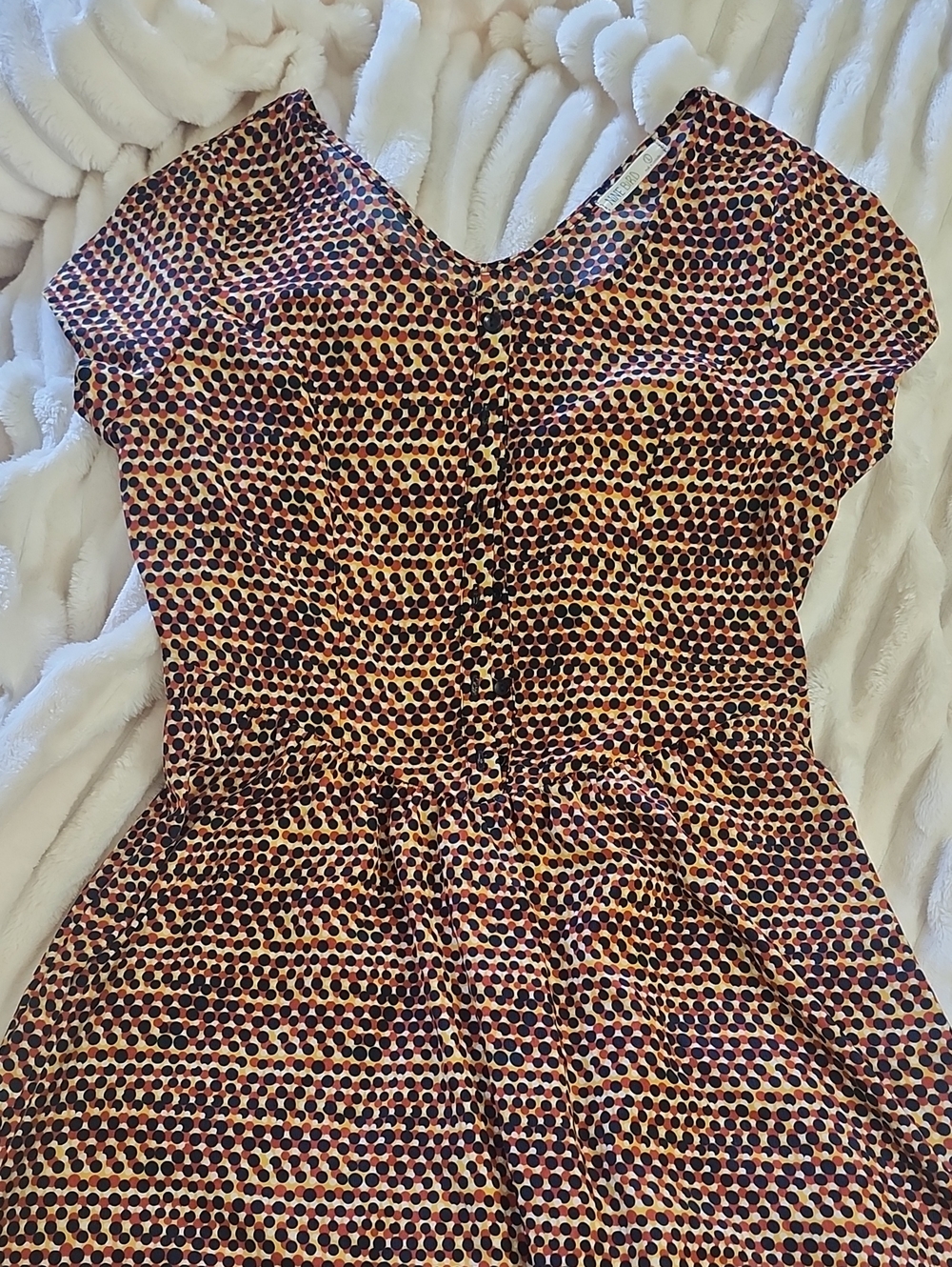 Polka Dot Button-Front Midi Dress in Brown and Black